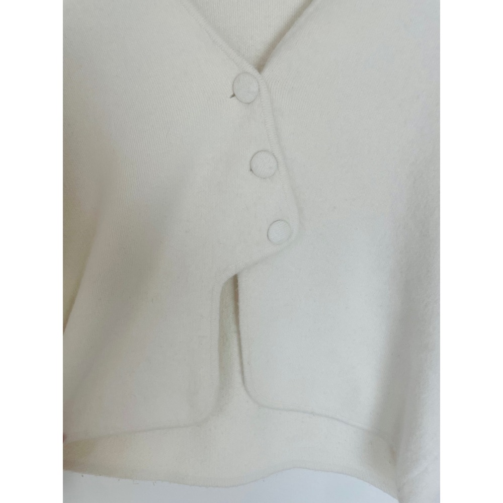 Vita Grace Wool Blend Asymmetric Button Cardigan Cream Puff Shoulder V-Neck - Picture 6 of 7